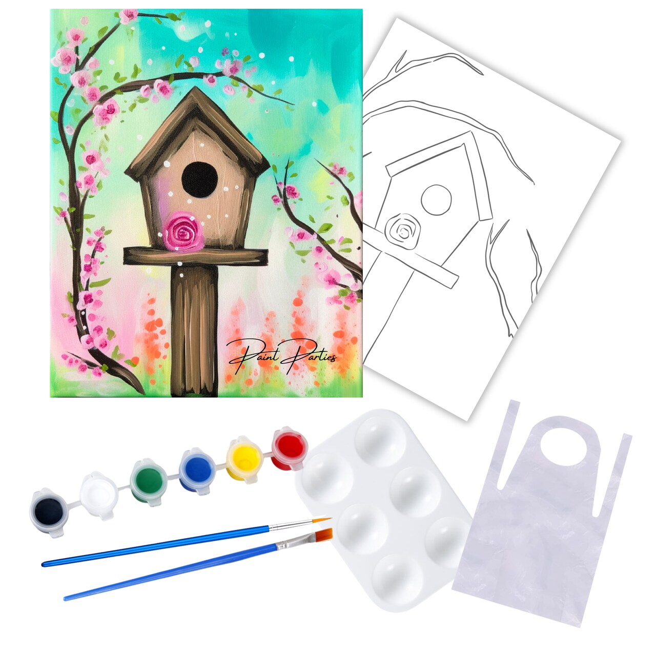 "Spring Birdhouse" DIY Canvas Art Kit, Adult Beginner, Acrylic Paint Size 11x14 inch